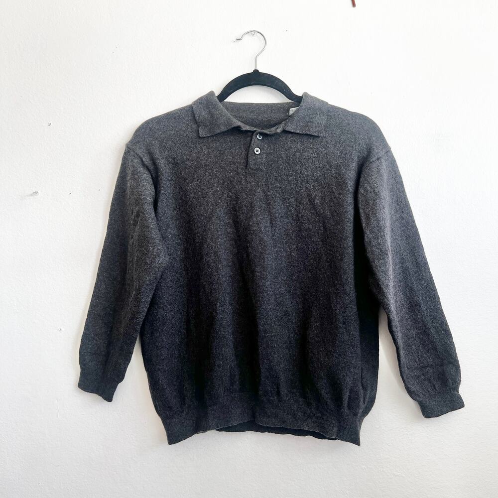 Gray Wool Sweater Collared Made in Italy‎ Minimalist Classic Luxury Small - Picture 2 of 9